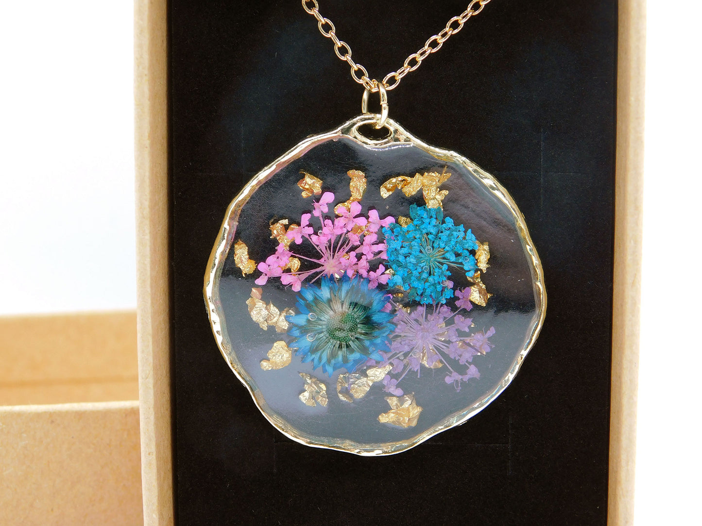 Round Flower Necklace - Light Gold