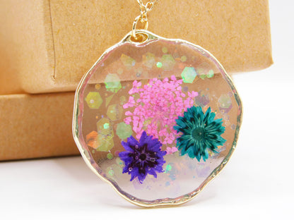 Round Flower Necklace - Light Gold