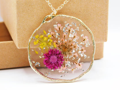 Round Flower Necklace - Light Gold